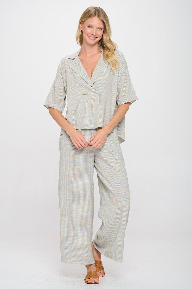 Striped Cotton Relaxed Oversize Fit V neck Top with Colla-New Arrival-Reneecollection-Small-WHITE/BLACK-Urbanheer