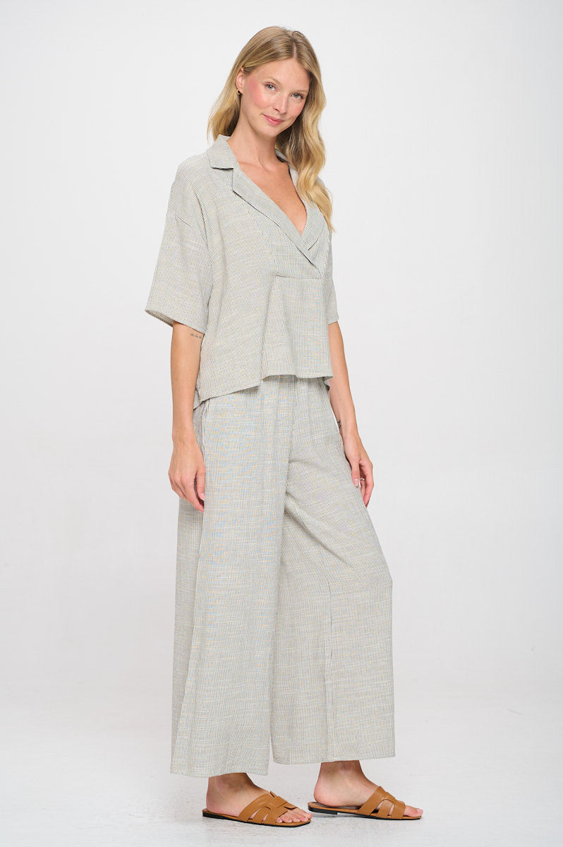 Striped Cotton Relaxed Oversize Fit V neck Top with Colla-New Arrival-Reneecollection-Small-WHITE/BLACK-Urbanheer