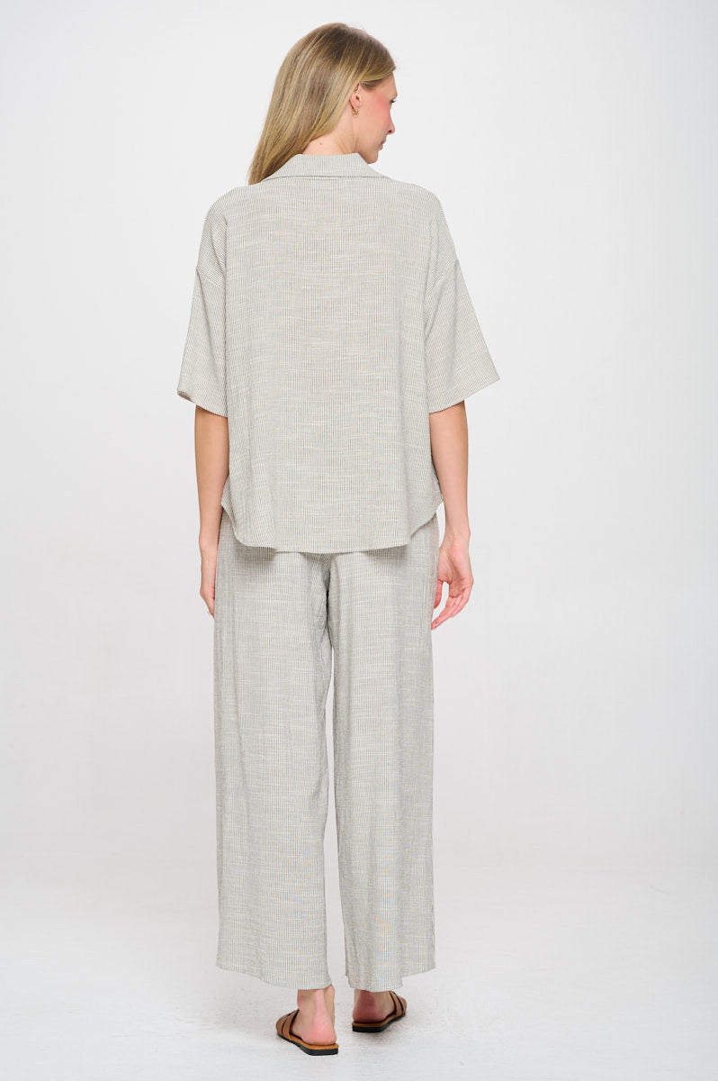 Striped Cotton Relaxed Oversize Fit V neck Top with Colla-New Arrival-Reneecollection-Small-WHITE/BLACK-Urbanheer