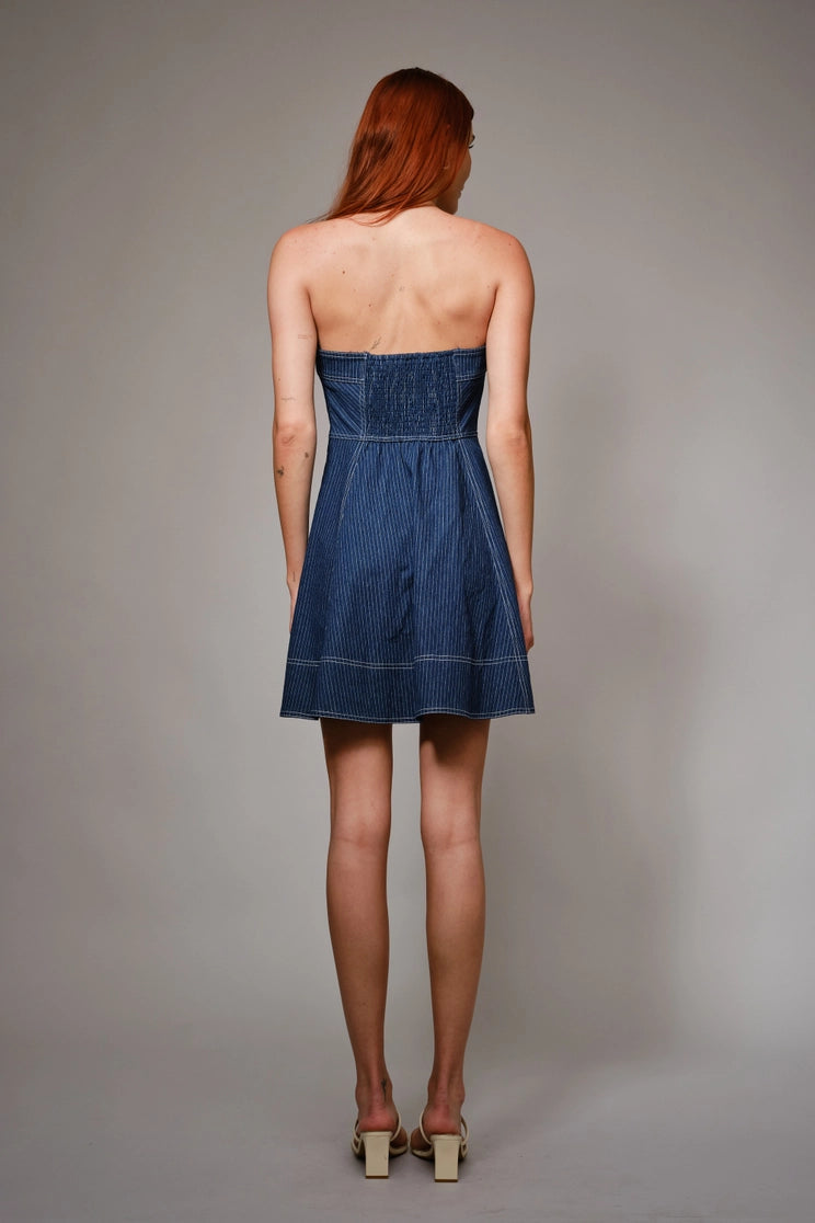 Striped Denim Tube Fit and Flare Mini Dress