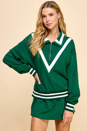 Striped Detail Quarter Zip Sweater-Sweater-TCEC-S-HUNTER GREEN-Urbanheer