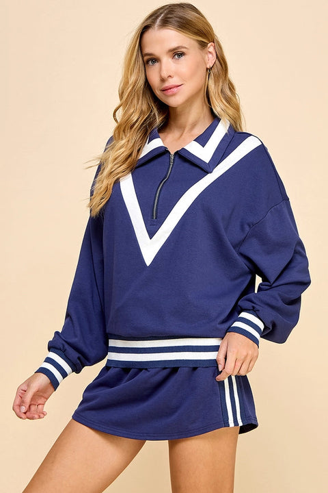 Striped Detail Quarter Zip Sweater-Sweater-TCEC-S-NAVY-Urbanheer