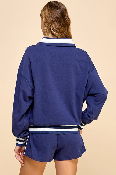 Striped Detail Quarter Zip Sweater-Sweater-TCEC-S-HUNTER GREEN-Urbanheer