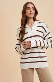 Striped Half Zip Knitted Pullover CEDAR-Pullover-In Loom-S-Urbanheer