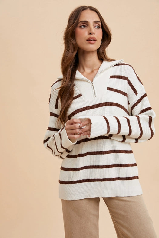 Striped Half Zip Knitted Pullover CEDAR-Pullover-In Loom-S-Urbanheer