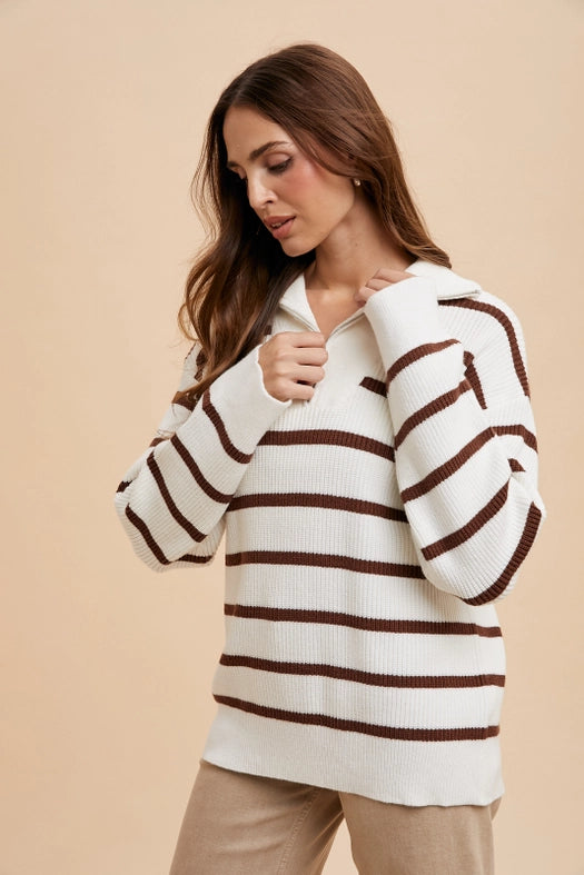 Striped Half Zip Knitted Pullover CEDAR-Pullover-In Loom-S-Urbanheer