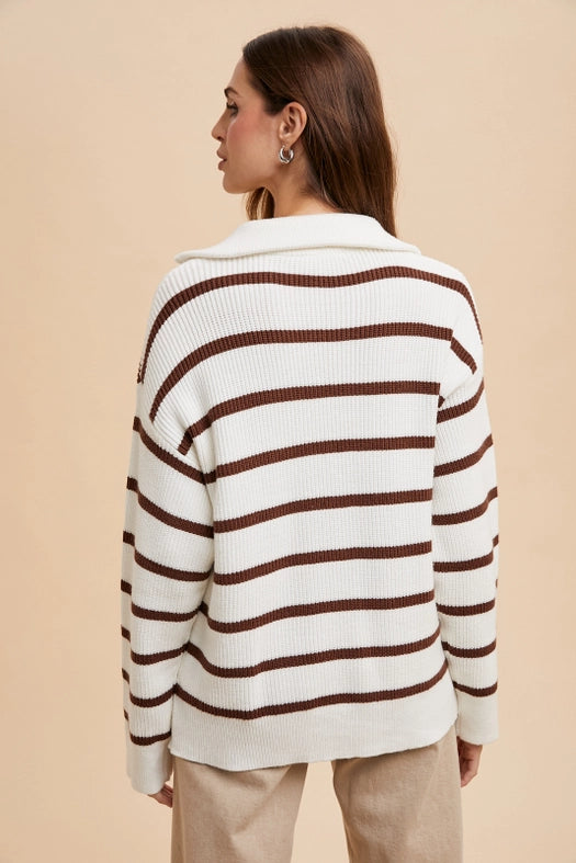 Striped Half Zip Knitted Pullover CEDAR-Pullover-In Loom-S-Urbanheer
