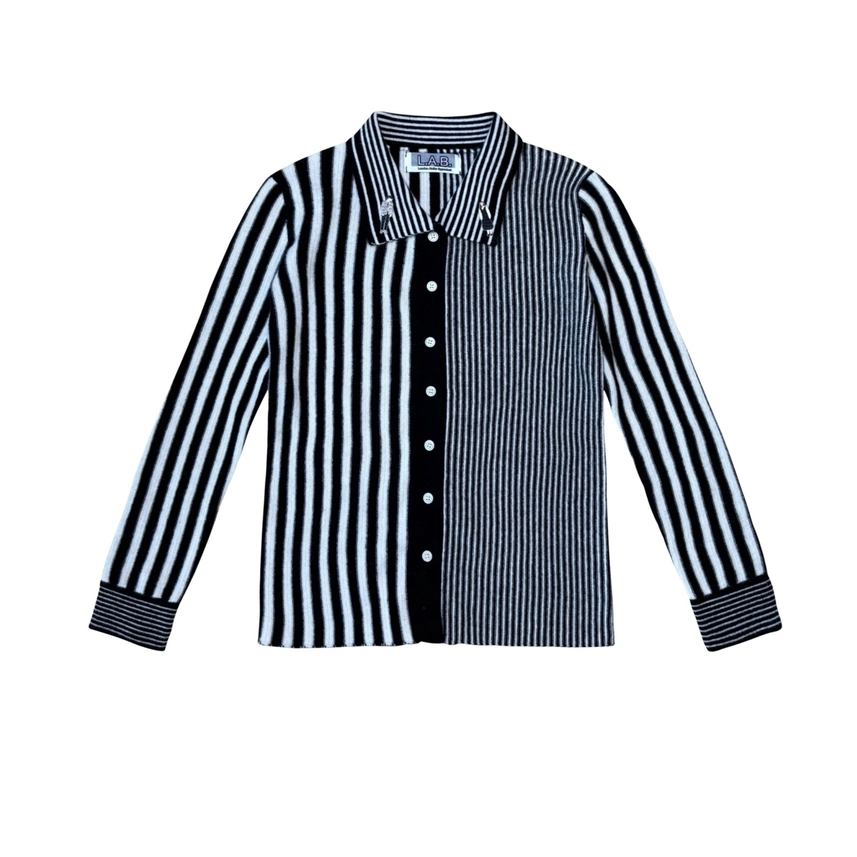 Striped Merino Wool Knitted Shirt with Embroidery-Shirt-London Atelier Byproduct-S-Urbanheer