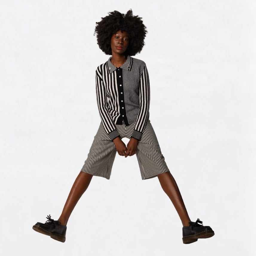 Striped Merino Wool Knitted Shirt with Embroidery-Shirt-London Atelier Byproduct-S-Urbanheer