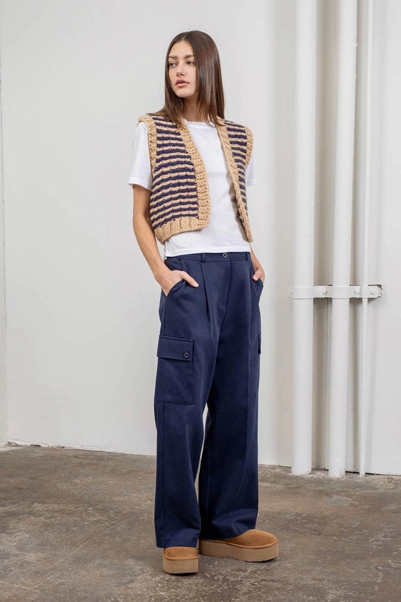 Striped Open Front Crochet Knit Vest-Vest-Moon River-XS-TAUPE-Urbanheer