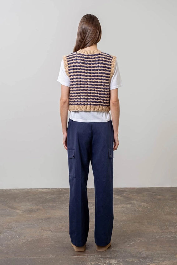 Striped Open Front Crochet Knit Vest-Vest-Moon River-XS-TAUPE-Urbanheer