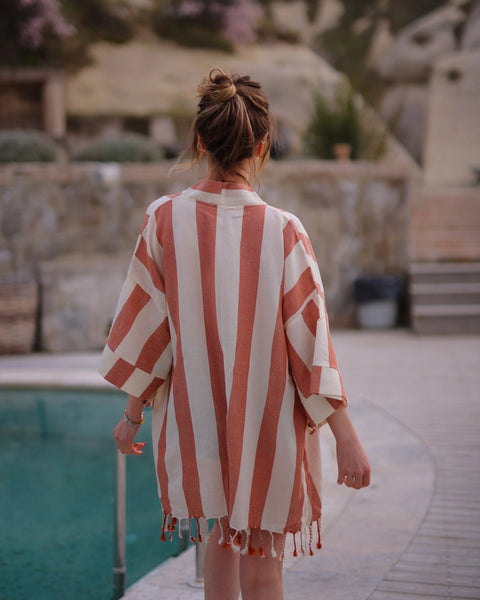 Striped Orange Beach Cover Up-Kimono-Moa-Orange-Urbanheer