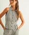 Striped Pattern Collared Blouse | Black