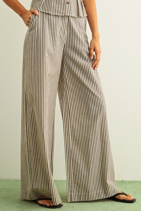 Striped Pattern Wide Leg Trouser | Brown