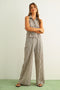 Striped Pattern Wide Leg Trouser | Brown