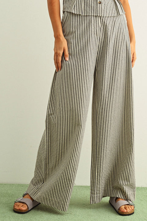 Striped Pattern Wide Leg Trouser | Black
