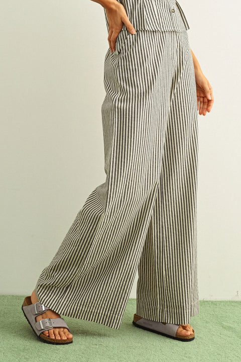 Striped Pattern Wide Leg Trouser | Black