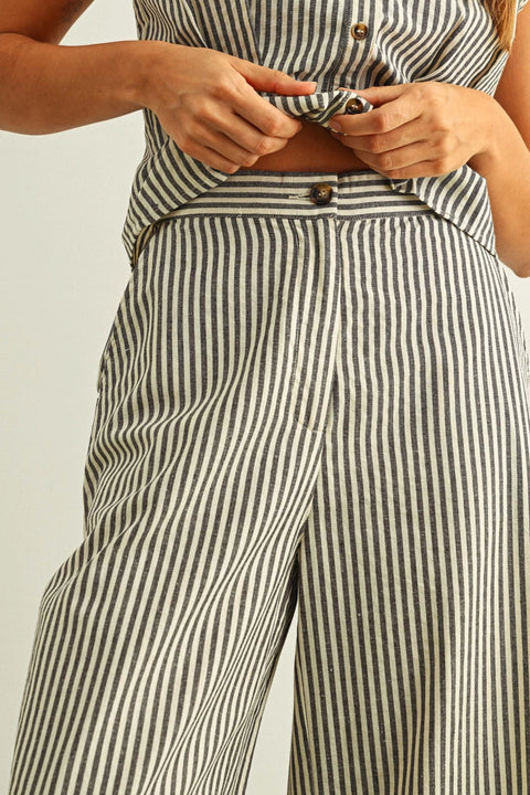Striped Pattern Wide Leg Trouser | Black