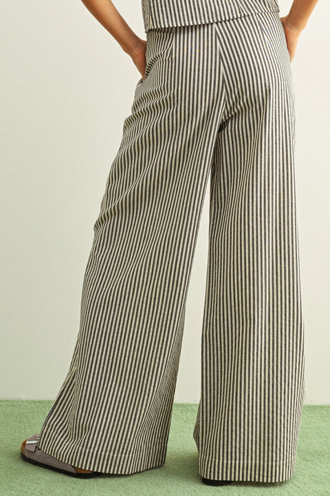 Striped Pattern Wide Leg Trouser | Black
