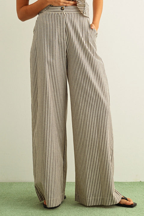 Striped Pattern Wide Leg Trouser | Black