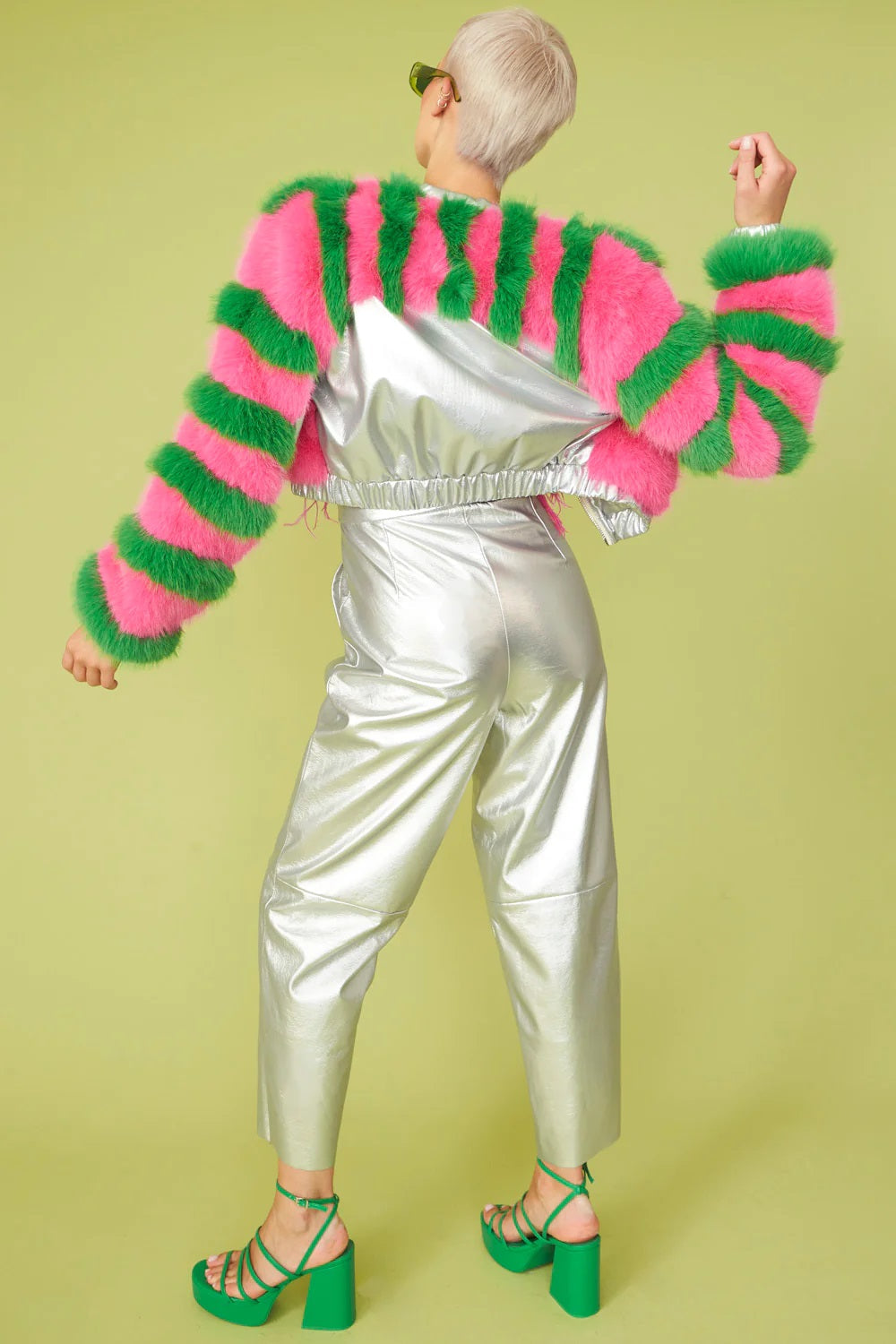 Striped Pink Faux Fur Cropped Bomber Jacket-Jackets & Blazers-Buy Me Fur Ltd-S-M-Pink-Faux Fur-Urbanheer