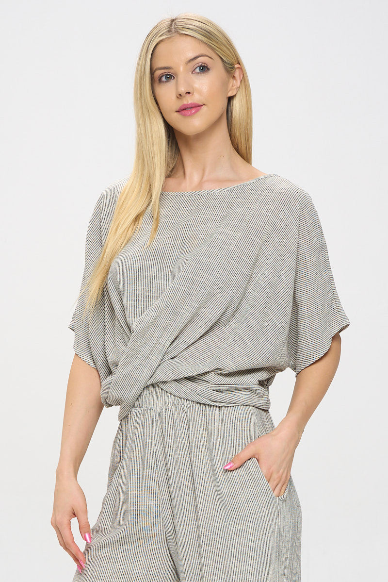 Striped Print Top with Crossover Front Detail-New Arrival-Reneecollection-Small-WHITE/BLACK-Urbanheer