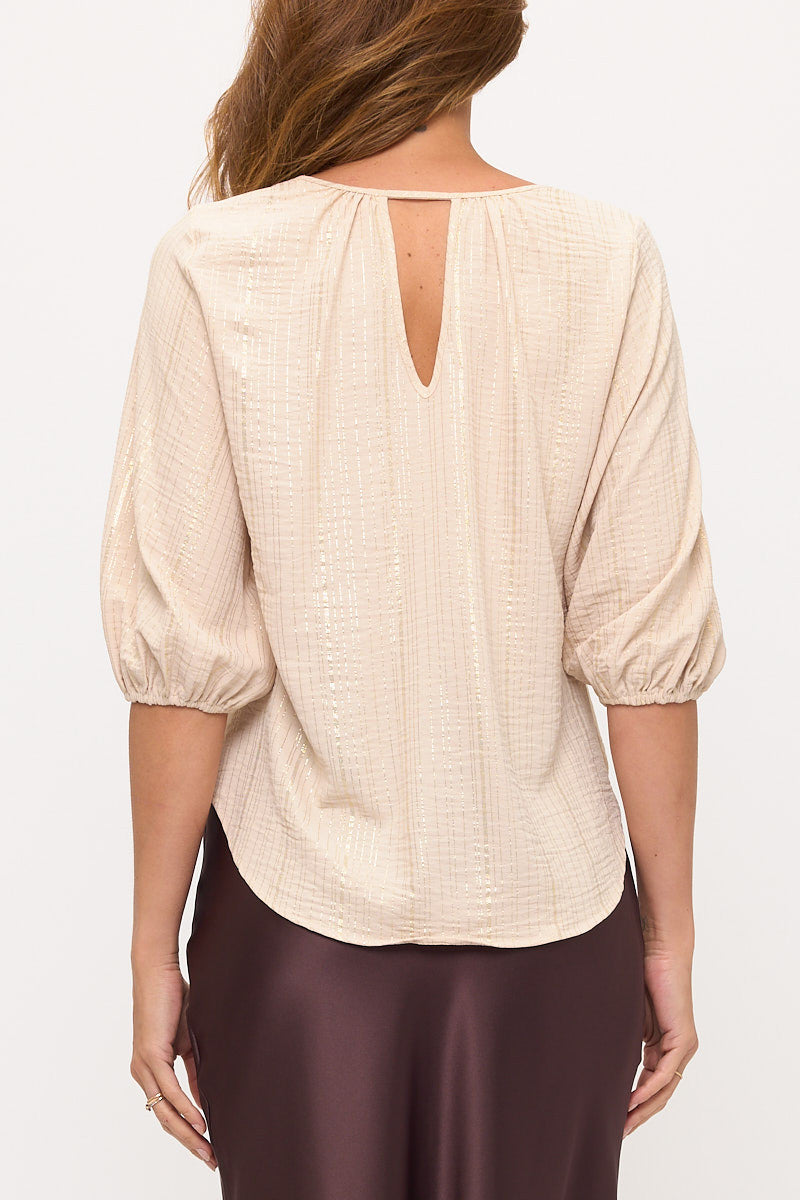 Striped Print V neck 3/4 Sleeve Top-2