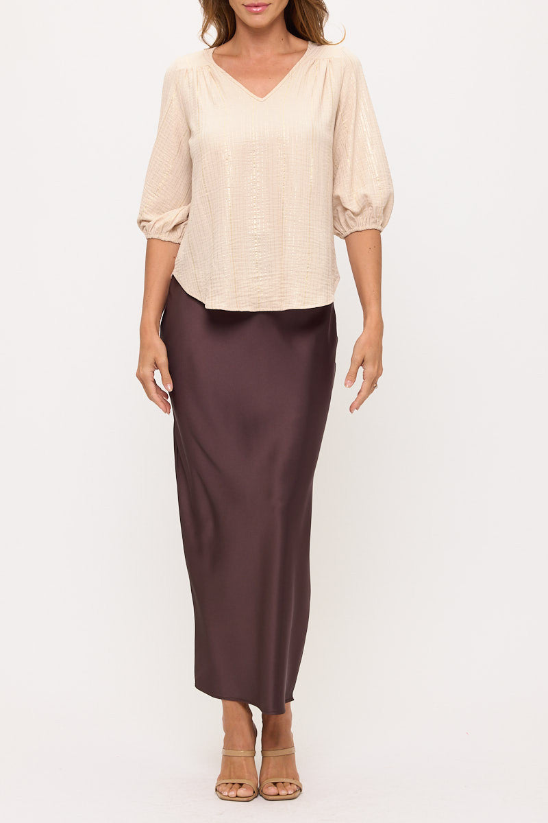 Striped Print V neck 3/4 Sleeve Top-3