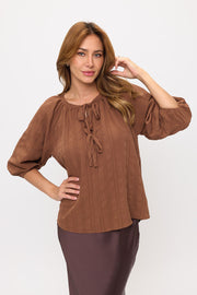 Striped Puff Sleeve Top-0