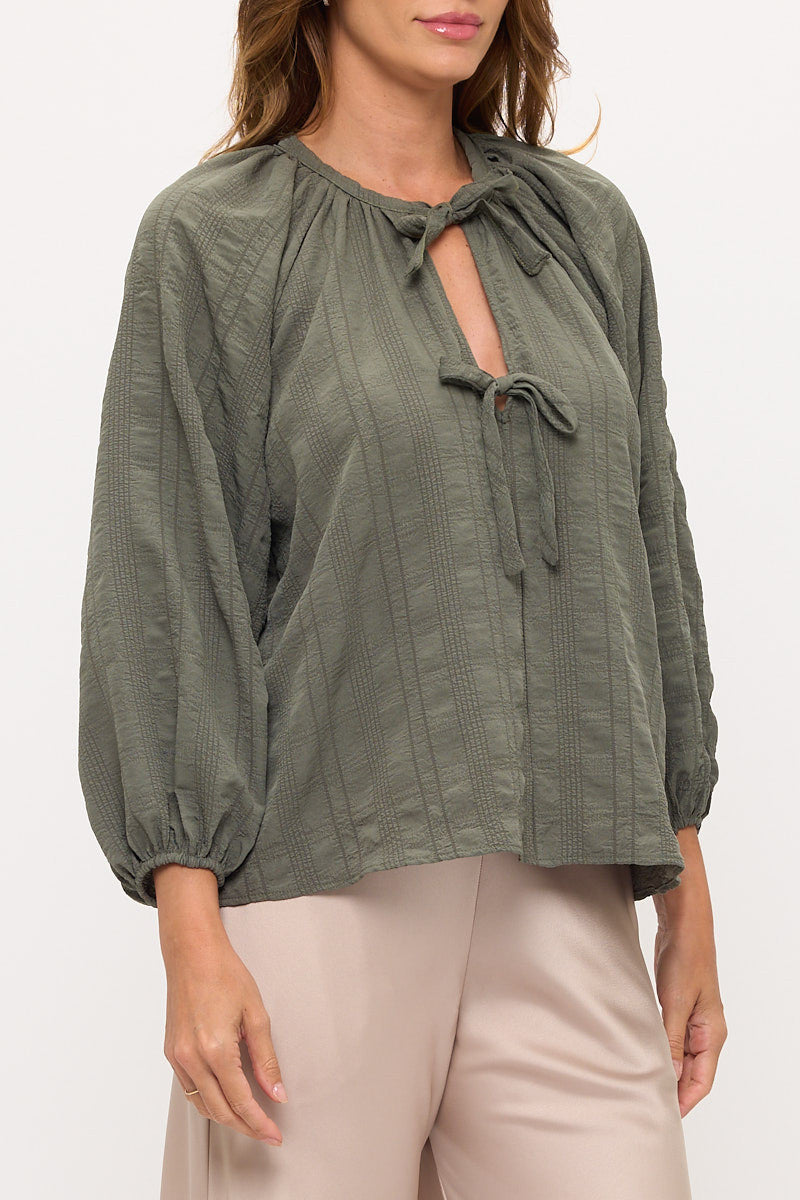 Striped Puff Sleeve Top-2