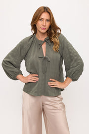 Striped Puff Sleeve Top-0