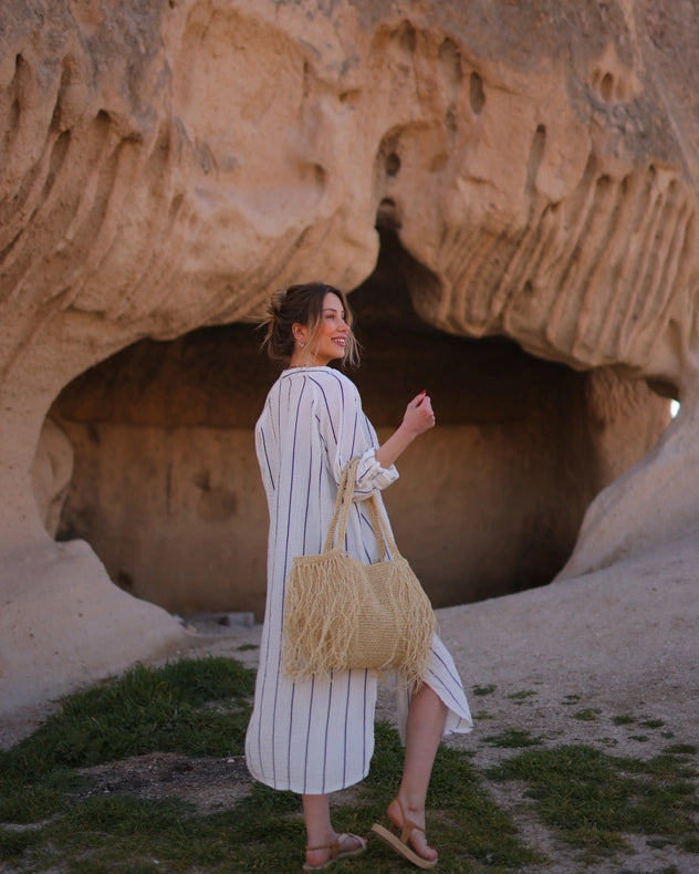 Striped Shirt Dress-Dress-Moa-Bust: 43.5" inches - (110cm) Waist: 47.5" inches- (120cm) Length: 46" inches - (117cm)-Urbanheer