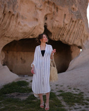 Striped Shirt Dress-Dress-Moa-Bust: 43.5" inches - (110cm) Waist: 47.5" inches- (120cm) Length: 46" inches - (117cm)-Urbanheer