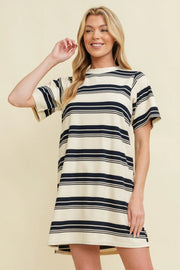 Striped Short Sleeve Midi Dress Navy-Dress-Cloud Ten-S-Navy-Urbanheer