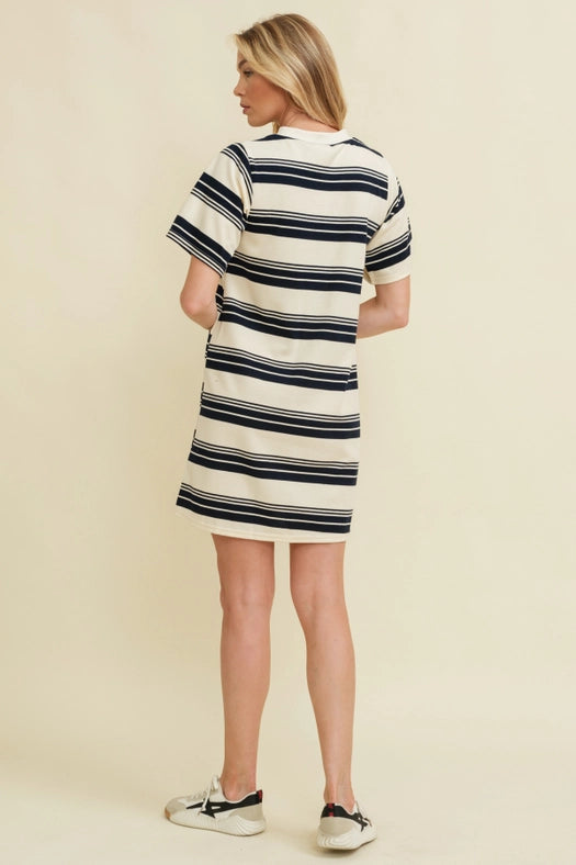 Striped Short Sleeve Midi Dress Navy-Dress-Cloud Ten-S-Navy-Urbanheer