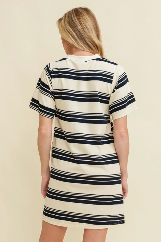 Striped Short Sleeve Midi Dress Navy-Dress-Cloud Ten-S-Navy-Urbanheer