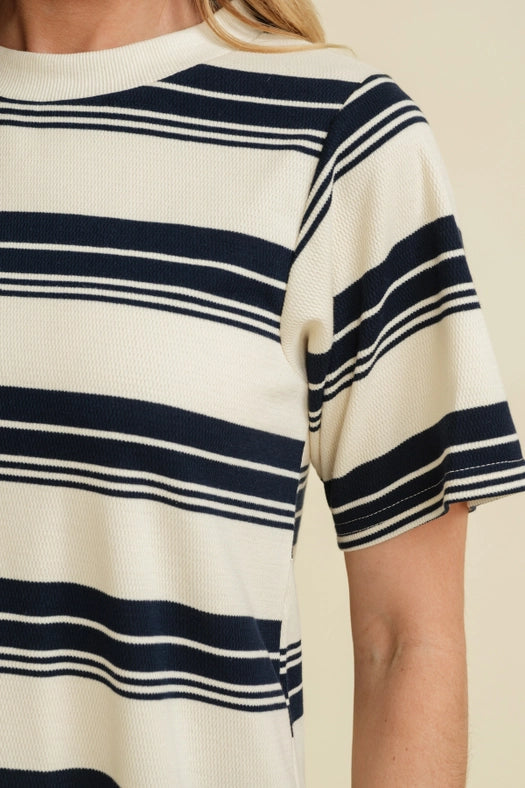 Striped Short Sleeve Midi Dress Navy-Dress-Cloud Ten-S-Navy-Urbanheer