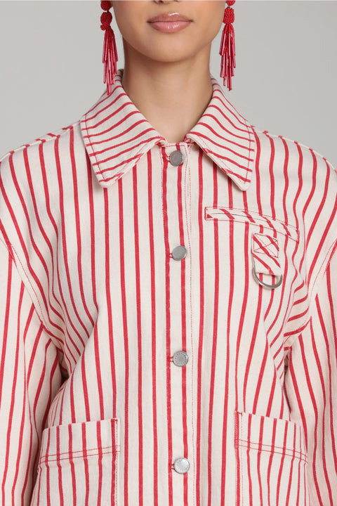 Striped Stretch Cotton Chore Jacket