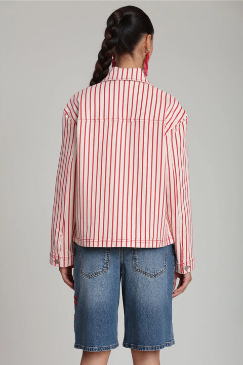 Striped Stretch Cotton Chore Jacket