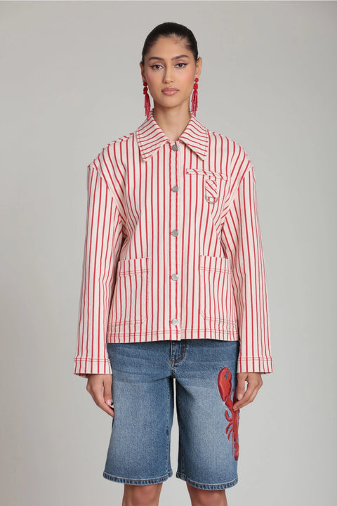 Striped Stretch Cotton Chore Jacket