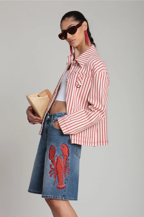Striped Stretch Cotton Chore Jacket