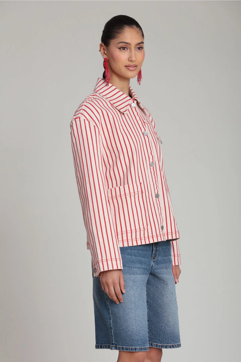 Striped Stretch Cotton Chore Jacket
