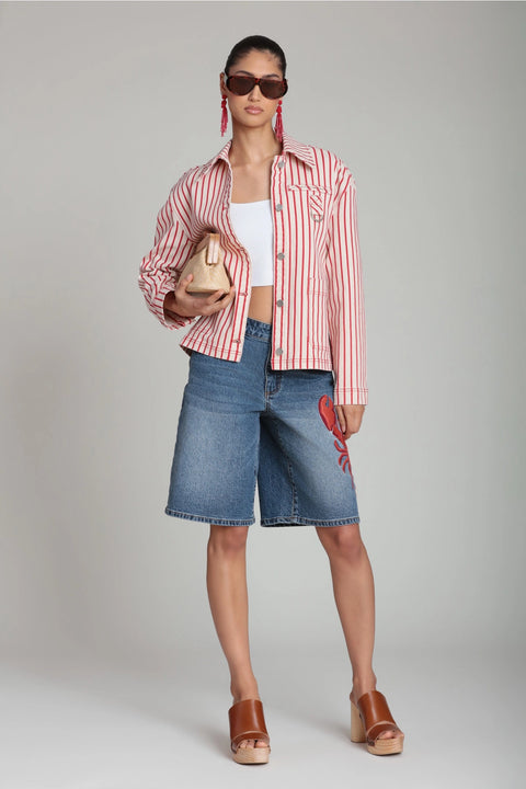 Striped Stretch Cotton Chore Jacket