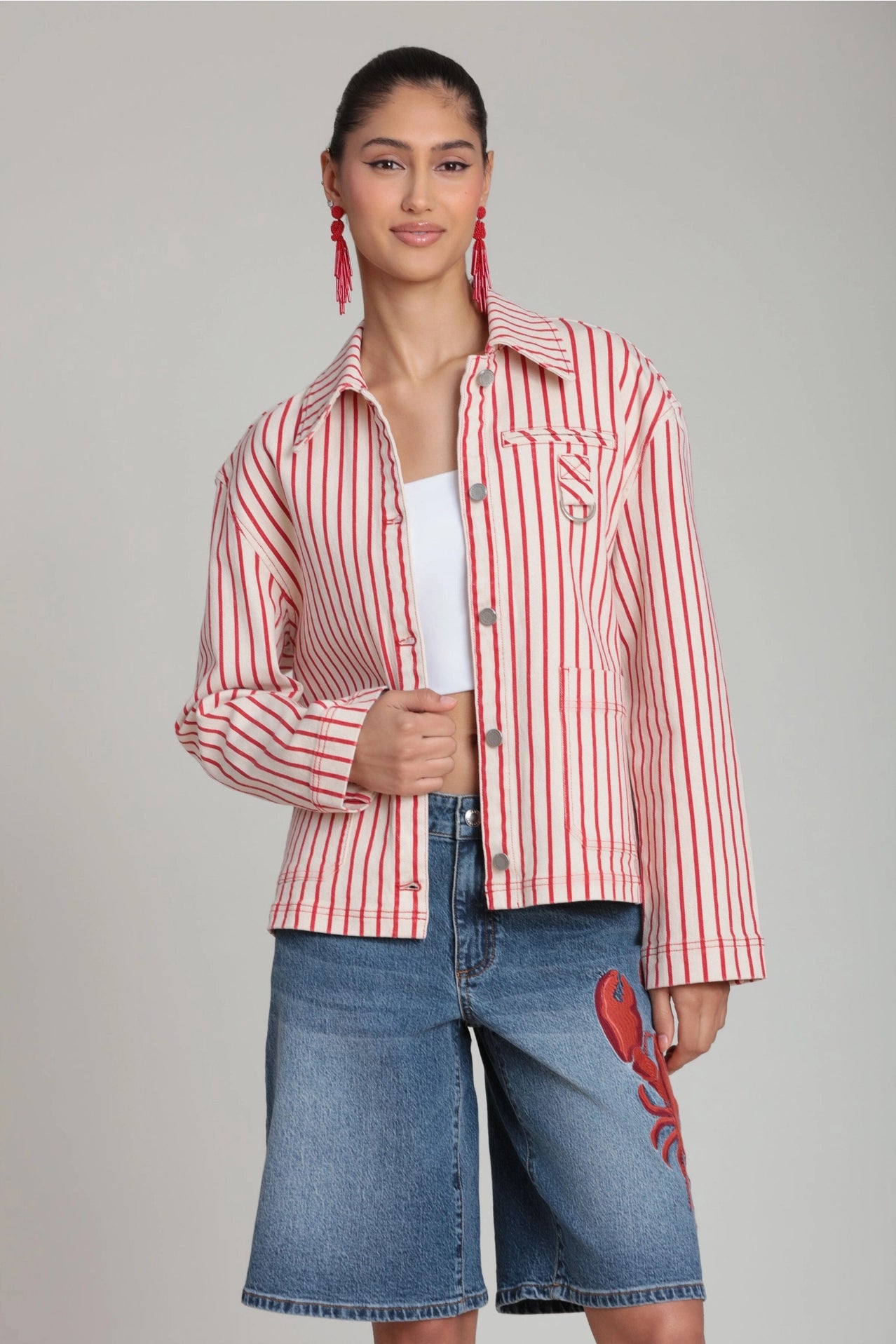Striped Stretch Cotton Chore Jacket
