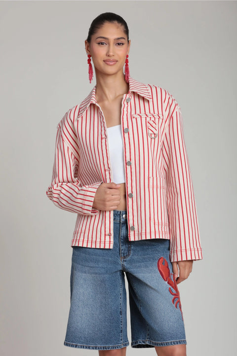 Striped Stretch Cotton Chore Jacket