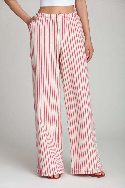 Striped Stretch Cotton Wide Leg Pants