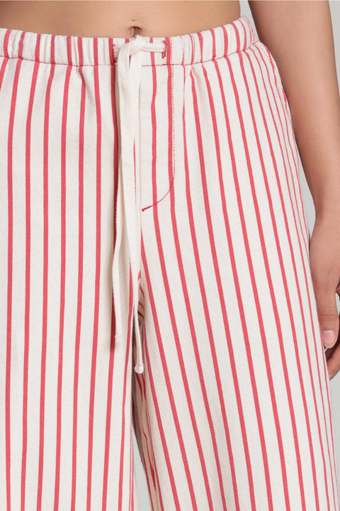 Striped Stretch Cotton Wide Leg Pants