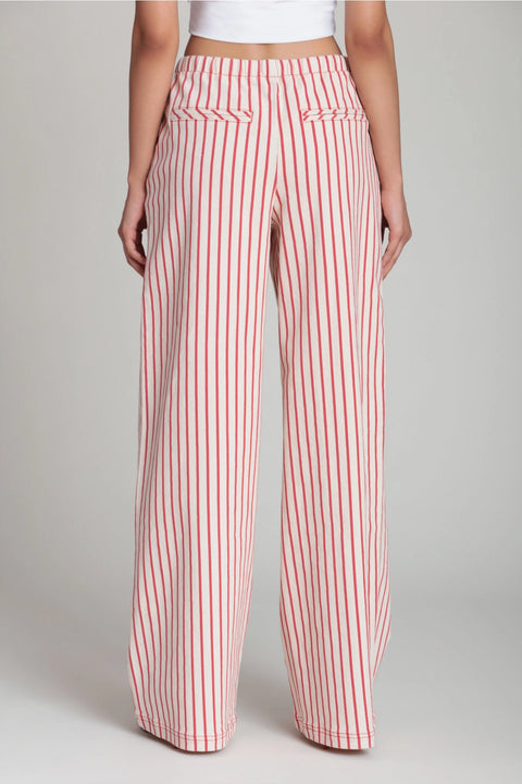 Striped Stretch Cotton Wide Leg Pants