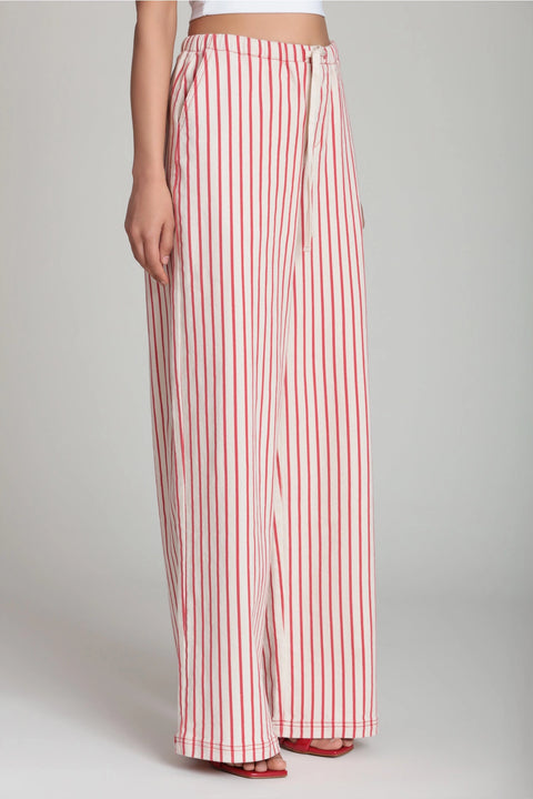 Striped Stretch Cotton Wide Leg Pants
