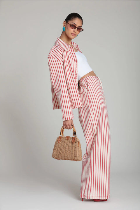 Striped Stretch Cotton Wide Leg Pants